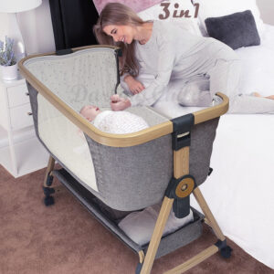 New Baby Cot: Bedside Co-Sleeper Crib & Moving Bassinet & Rocking Cradle. Convertible, Foldable and Portable Bed