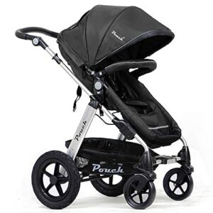 POUCH 2 in 1 Baby Toddler PRAM Stroller Jogger Aluminium with Bassinet (Black)