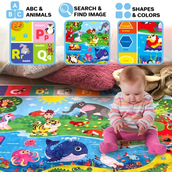 QUOKKA Baby Play Mat for Floor Super Soft Plush Surface ABC Playmat for Toddlers & Infants - Extra Thick (0.8cm) Large Padded Non-Slip Rug for Crawling & Playing - Foldable Mat