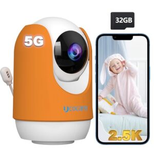 Security Camera Indoor 2.4/5Ghz WiFi, UCOCARE 2.5K WiFi Surveillance Cameras with 32GB SD Card, Baby Camera Monitor, Cry & Human Detection, Lullabies, Temperature & Humidity, for Pet, Baby, Elder