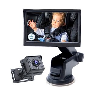 SSATISCN Baby Car Camera HD1080P, Baby Car Seat Mirrors for Car Back Seat with 5 Inch HD Monitor, Rear Facing Infant Camera Clear Night Vision, Newborns Travel Safety Kit