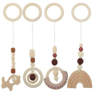 Toddmomy Wooden Baby Gym Hanging Toys, 4Pcs Hanging Baby Wooden Toys Baby Play Gym Toys Hanging Boys Sensory Toys for Baby Newborn Toddler Nursery Decor