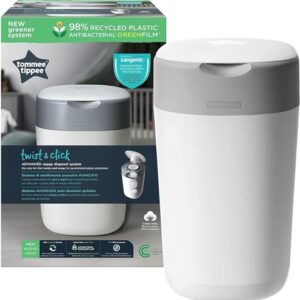 Tommee Tippee Twist and Click Advanced Nappy Bin, Includes 1x Refill Cassette, Locks in Odours and Germs, White