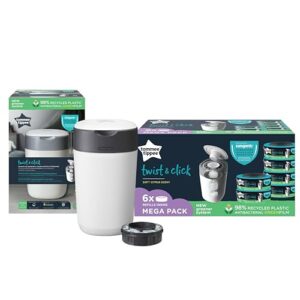 Tommee Tippee Twist & Click Bundle includes Nappy Bin with 7 Refill Cassettes, Sustainably Sourced Antibacterial GREENFILM