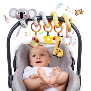 TUMAMA Spiral Car Seat Toys Baby Toys for 0 3 6 9 12 Months, Infant Stroller Toy Newborn Hanging Toys with Rattle