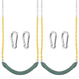 TURFEE 2 Pack Green Swing Seats Heavy Duty with 66" Chain, Swing Set Accessories Replacement with Snap Hooks for Kids Outdoor Play Playground, Trees, Swing Set, Playground(Green)