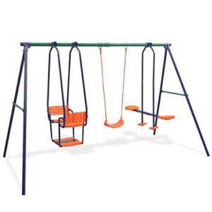 VidaXL Fun Outdoor Swing Set with 5 Seats - Orange Color; Durable Steel and Plastic Construction; Accommodates up to Five Kids; Easy Assembly; 3-10 Years Recommended Age.