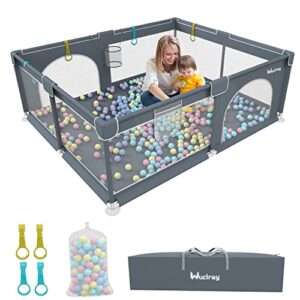 Wuciray Baby Playpen 200 x 160 cm, Extra Large Baby Play Pen with 50 Ocean Balls, 4X Pull Rings, Non-Slip Playpen for Toddlers with Durable Zippered Door, Storage Bag for Outdoor Use