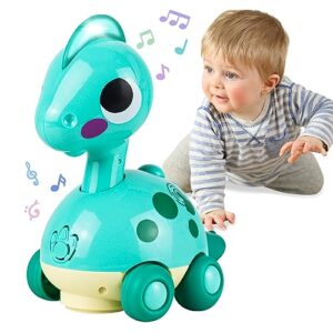 YOLOMOON Baby Toys 6-12 Months, Musical Dinosaur Toys for 1 2 Year Old Boys Girls Toddlers, Touch and Go Crawling Dinosaurs with Lights & Sounds, Birthday Gifts for Boys Kids 6 9 12 month 1-2 Year Old