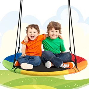 100cm 40 Waterproof Flying Saucer Tree Swing Set Indoor Outdoor Round Swing Toy For Kids 300kg Capacity Adjustable Hanging Ropes Safe And Sturdy Swing For Children Park Backyard Play Equipment