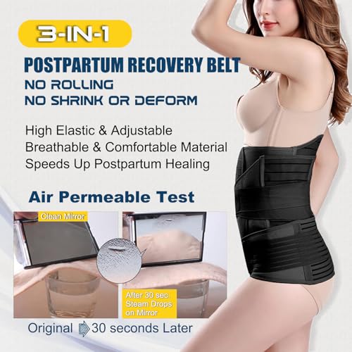 3 In 1 Postpartum Belly Wrap Recovery Belly Waist Pelvis Belt Black Postpartum Belly Band One Size Black 4