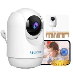 4MP Video Baby Monitor with Stand, UCOCARE WiFi Security Camera Monitor with Audio, 360° PTZ, Auto Tracking, Cry & Motion Detection for Baby and Pet Monitor, Temperature & Humidity, Night Vision