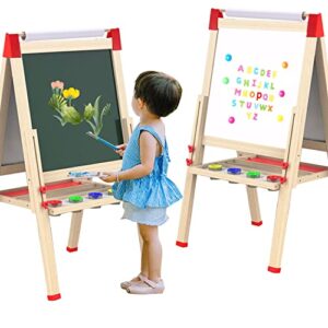 55x55 Deluxe Kids Art Easel for Kids 3-8 Years - 3 in 1 Double-Sided Standing Design with Magnetic Whiteboard, Chalkboard, Dry-Erase Board, Kids Art Easel with Paper Roll & Accessories - Toddler Easel
