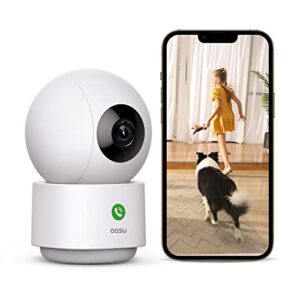 Aosu 2k Security Camera Indoor Baby Monitor Pet Camera 360 Degree For Home Security Wifi Camera With 5 24 Ghz Wi Fi One Touch Calls Smart Motion Tracking Ir Night Vision Compatible With Alexa