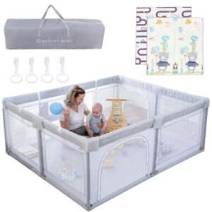 Aussie Boshay Baby Large Grey Playpen With Mat Roads Bears 18m X 15m Large Playpen In Grey Baby Kids Activity Play Yard With 4 Pull Rings Storage Bag Safe Sturdy Baby Play Pen