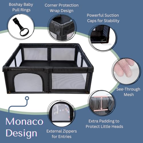 Aussie Boshay Baby Playpen With Double Sided Mat 18m X 15m Large Playpen In Grey Baby Kids Activity Play Yard 4 Pull Rings Storage Bag Safe Sturdy Baby Play Pen Anti Slip Base 2 Entries 3