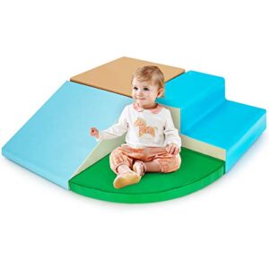 Baby Joy Climb And Crawl Foam Play Set 4 Piece Soft Toddler Corner Climbing Sliding Blocks Indoor Activity Play Foam For Babies Toddlers Lightweight Foam Gym Equipment Activity Play Set Blue