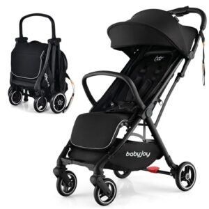 Baby Joy Lightweight Baby Stroller Compact Travel Stroller For Airplane Infant Toddler Stroller W Adjustable Backrest Canopy Storage Basket Self Standing Gravity Fold Aluminium Frame Black