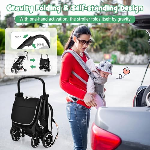 Baby Joy Lightweight Baby Stroller Compact Travel Stroller For Airplane Infant Toddler Stroller W Adjustable Backrest Canopy Storage Basket Self Standing Gravity Fold Aluminium Frame Grey 2