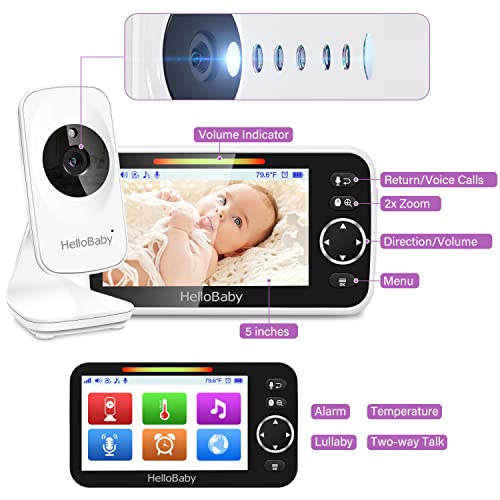 Baby Monitorhellobaby Remote Pan Tilt Zoom Baby Monitor With Camera And Audionight Version Temperature Sensor 2 Way Audioclock Alarmdigital Zoom1000 Ft 50 3