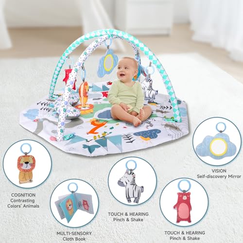 Baby Play Mat Play Gym Timkos Baby Gyms Play Mats With Early Development Baby Toys Baby Gym Playmat With Tummy Time Pillow High Contrast Toys Self Discovery Mirror 2