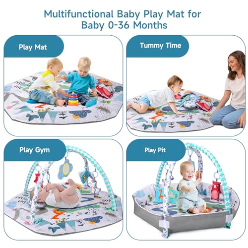 Baby Play Mat Play Gym Timkos Baby Gyms Play Mats With Early Development Baby Toys Baby Gym Playmat With Tummy Time Pillow High Contrast Toys Self Discovery Mirror 3