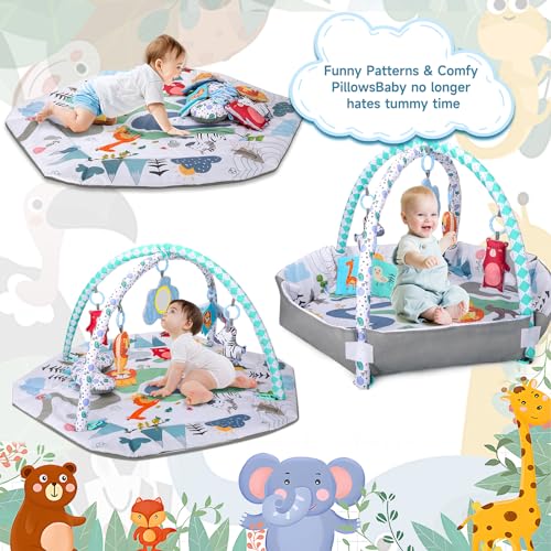 Baby Play Mat Play Gym Timkos Baby Gyms Play Mats With Early Development Baby Toys Baby Gym Playmat With Tummy Time Pillow High Contrast Toys Self Discovery Mirror 4