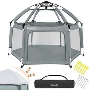 Baby Playpen, Collapsible Outdoor Playpen for Adults and Children with UV50+ Canopy, Easy Assembly Outdoor Baby Play Pen with 300D Oxford Fabric mesh, Safety Lock, Travel Bag (Gray)
