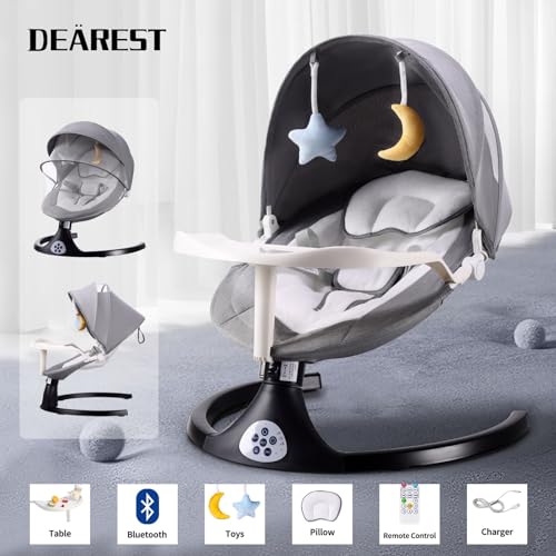 Baby Swing For Infants 5 Speed Electric Bluetooth Baby Rocker For Newborn 3 Timer Settings 10 Pre Set Lullabies Portable Baby Swing With Tray 3