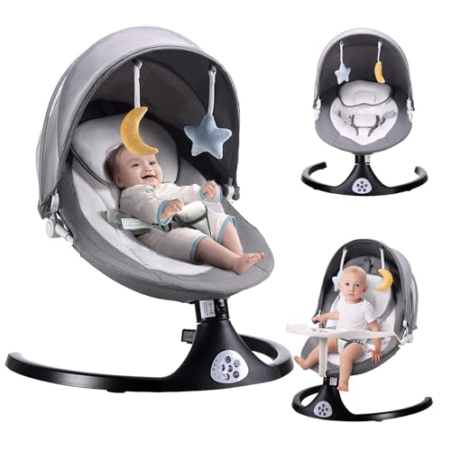 Baby Swing For Infants 5 Speed Electric Bluetooth Baby Rocker For Newborn 3 Timer Settings 10 Pre Set Lullabies Portable Baby Swing With Tray