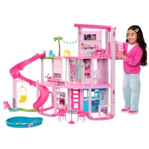 Barbie Dreamhouse Doll House Playset With 75 Pieces Including Toy Furniture 3 Story Pool Slide Pet Elevator Puppy Play Areas