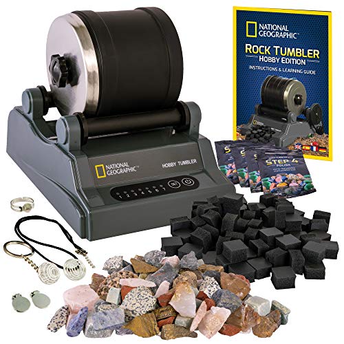 Blue Marble National Geographic Hobby Rock Tumbler Kit Rock Polisher For Kids Adults Durable Noise Reduced Barrel Rocks Grit New Gemfoam For A Shiny Finish Cool Toys Great Stem Hobby Kit