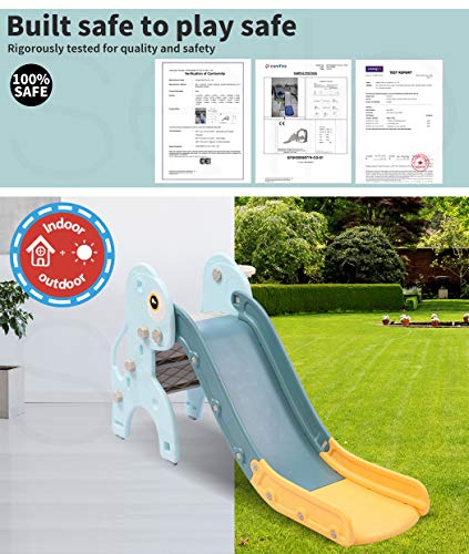 Bopeep 3 In 1 Kids Slide Set Climbing Stair Basketball Hoop Ringplay Toys Activity Center Toddlers Sliding Playground Game Backyard Extra Long 135cm Length Outdoor Indoor Navy Blue 2