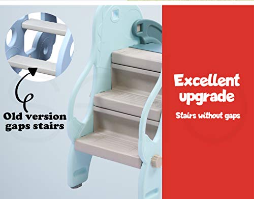 Bopeep 3 In 1 Kids Slide Set Climbing Stair Basketball Hoop Ringplay Toys Activity Center Toddlers Sliding Playground Game Backyard Extra Long 135cm Length Outdoor Indoor Navy Blue 3