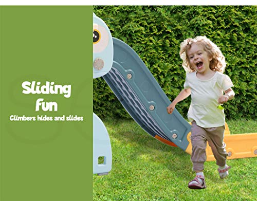 Bopeep 3 In 1 Kids Slide Set Climbing Stair Basketball Hoop Ringplay Toys Activity Center Toddlers Sliding Playground Game Backyard Extra Long 135cm Length Outdoor Indoor Navy Blue 4