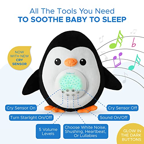 Bubzi Co Baby Sound Machine Portable Penguin Soother Baby Night Light Projector Comforting Electronic Infant Toddler Sleep Aid Baby Shush With White Noise 2