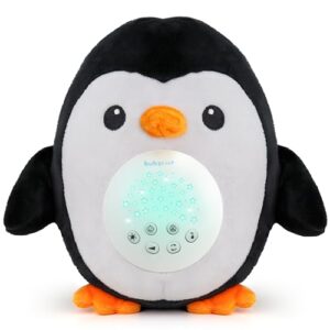 Bubzi Co Baby Sound Machine Portable Penguin Soother Baby Night Light Projector Comforting Electronic Infant Toddler Sleep Aid Baby Shush With White Noise