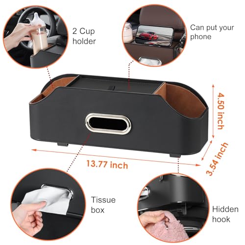 Car Back Seat Organizer With 2 Drink Cup Holder Tissue Box And Storage Box Hook Multi Functional Storage Great For Kids And Travel Car Seat Organiser Car Back Seat Organiser Car Cup Holder 3