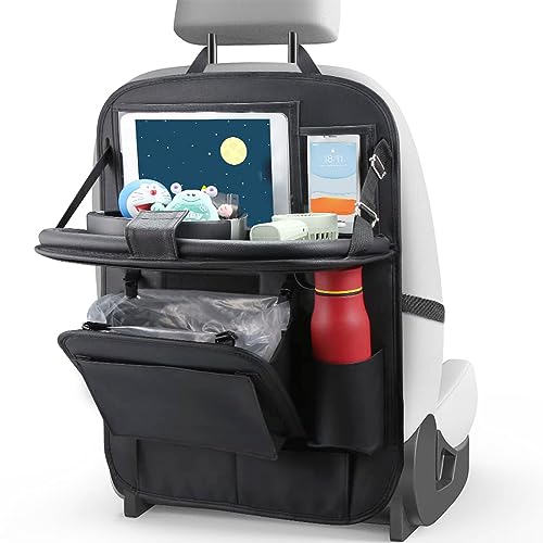 Car Back Seat Organizer With Tray Pu Leathr Backseat Table Holder Storage Bag For Kids Travel Trip Universal Foldable Seat Back Kick Mat Playmat Stand For Toys Book Food Ipad Tissueetc 2