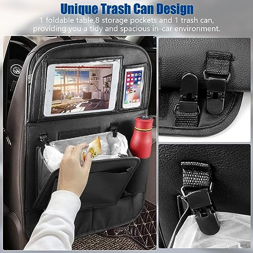 Car Back Seat Organizer With Tray Pu Leathr Backseat Table Holder Storage Bag For Kids Travel Trip Universal Foldable Seat Back Kick Mat Playmat Stand For Toys Book Food Ipad Tissueetc 4