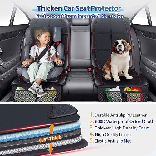 Car Seat Protector 2 Pack Large Car Seat Cover For Child Seats Thick Waterproof Non Slip Vehicle Seat Mat Protect Leather Seats With Organizer Pockets For Suv Truck Leather And Fabric Car Seat 2