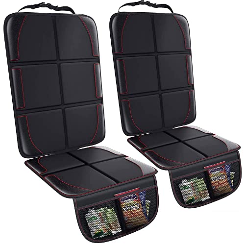Car Seat Protector 2 Pack Large Car Seat Cover For Child Seats Thick Waterproof Non Slip Vehicle Seat Mat Protect Leather Seats With Organizer Pockets For Suv Truck Leather And Fabric Car Seat