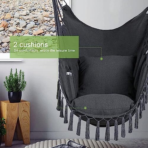 Culotol Hammock Chair Hanging Rope Swing Chair With 2 Seat Cushions Installation Kit Max 330 Lbshammock Swing Hanging Chair For Bedroom Outside Shanging Yard Patio Camping Garden 4