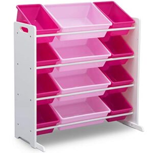Delta Children Kids Toy Storage Organizer With 12 Plastic Bins Greenguard Gold Certified White Pink