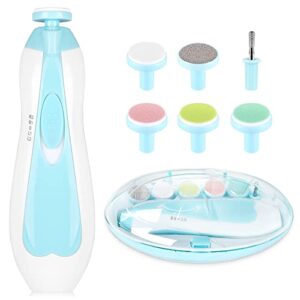 Electric Nail File Drill For Baby No Sharp Claws Hurt 6 In 1 Safety Cutter Trimmer Clipper For Toes And Fingers Blue