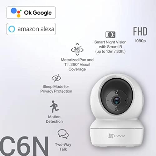 Ezviz Security Camera1080p Hd Indoor Wifi Camerapan Tilt 360 Home Surveillance Ip Camerasmart Night Visiontwo Way Audio Baby Pet Indoor Monitorcompatible With Alexa Google C6n 1080p 2