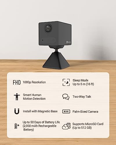 Ezviz Wireless Security Camera 1080p Hd Indoor Wifi Battery Home Ip Camera Baby And Pet Monitor Pir Detection Night Vision 2 Way Talk Easy Install 521g Sd And Cloud Storage Alexa Cb2 Black 2