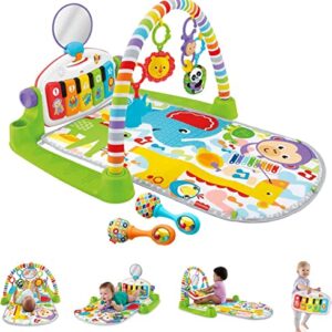 Fisher-Price Baby Playmat Deluxe Kick & Play Piano Gym, Green Musical Learning Toy with 2 Rattle Maracas for Developmental Play Newborns 0+ Months