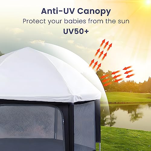 Folding Baby Playpen Collapsible Camping Tent For Adults And Children With Uv50 Canopy Easy Assembly Outdoor Baby Play Tents With 300d Oxford Fabric Mesh Safety Lock Travel Bag Black 2