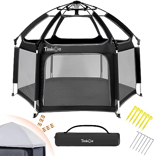 Folding Baby Playpen Collapsible Camping Tent For Adults And Children With Uv50 Canopy Easy Assembly Outdoor Baby Play Tents With 300d Oxford Fabric Mesh Safety Lock Travel Bag Black